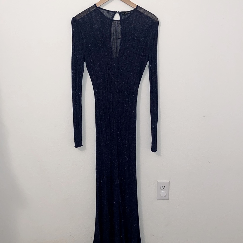 Sheer Knit Blue Dress